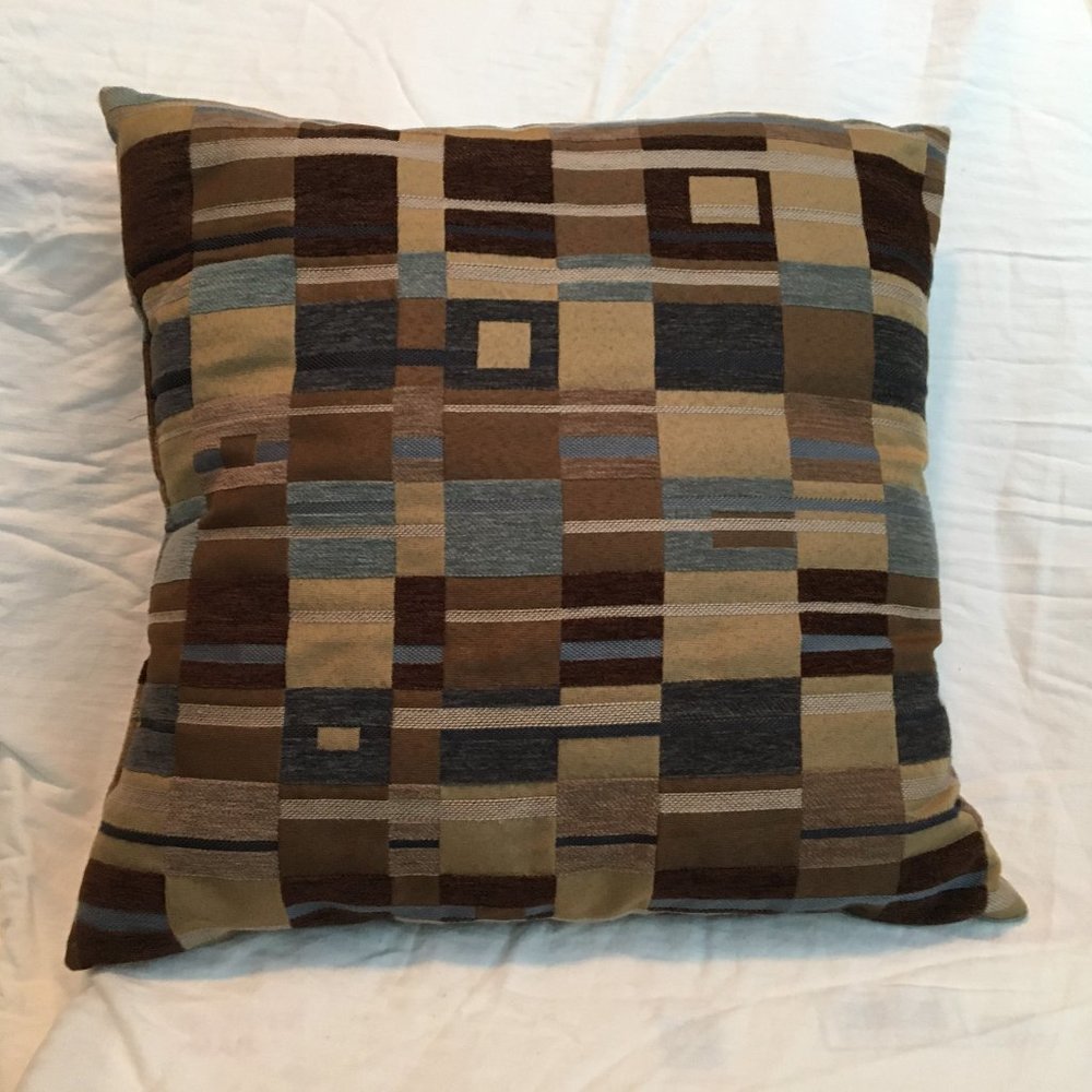 Brown/Blue/Tan Geometric Accent Pillow